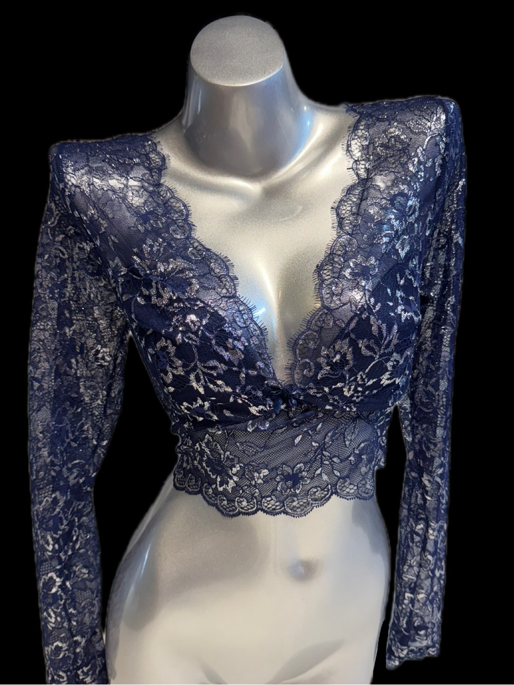 Victorias Secret Dream Angels party top metallic silver floral cropped plunge XL